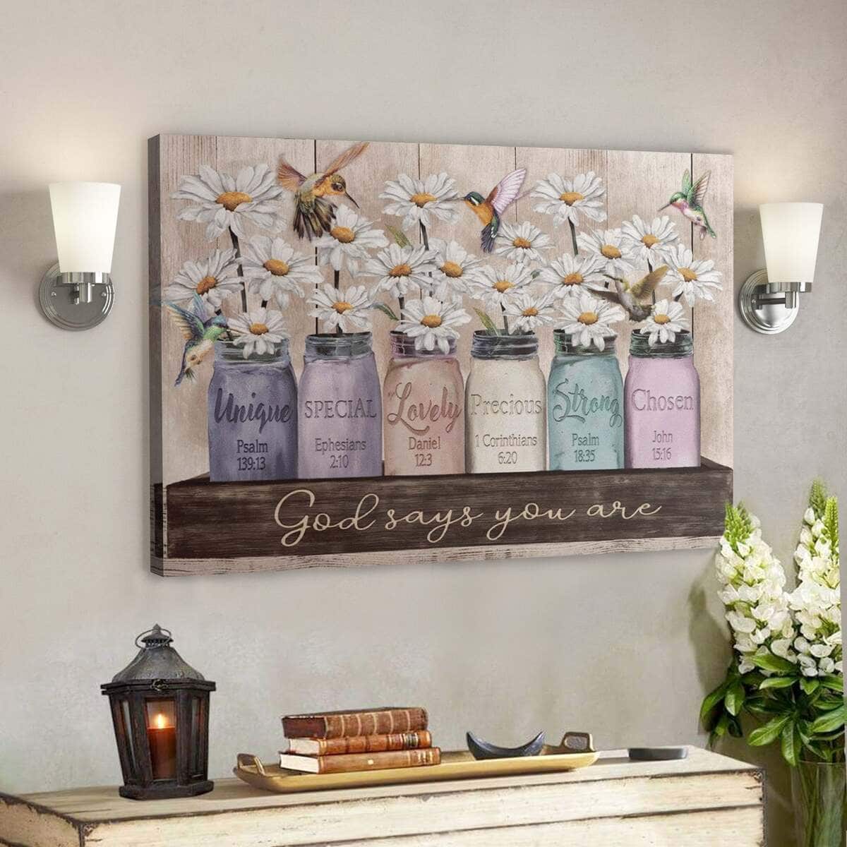 Bible Verse Daisy And Hummingbird God Says You Are Canvas Wall Art Bible Verse Daisy And Hummingbird God Says You Are Canvas Wall Art