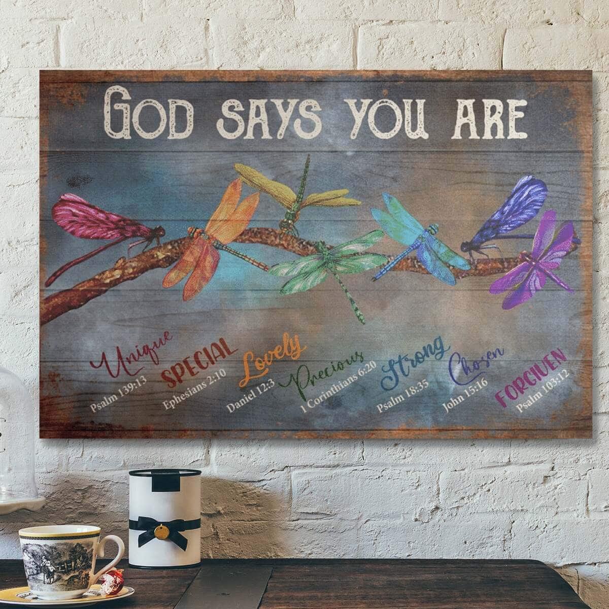 Bible Verse Dragonfly God Says You Are Canvas Wall Art