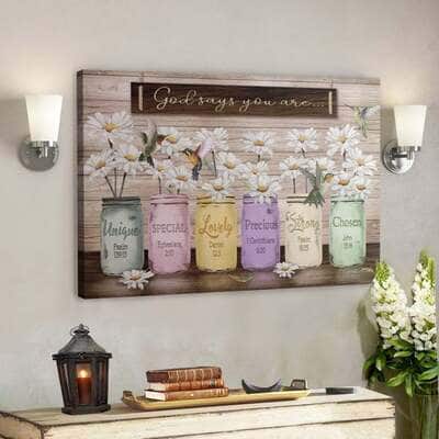 Bible Verse Daisy Jar Vase God Says You Are Canvas Wall Art