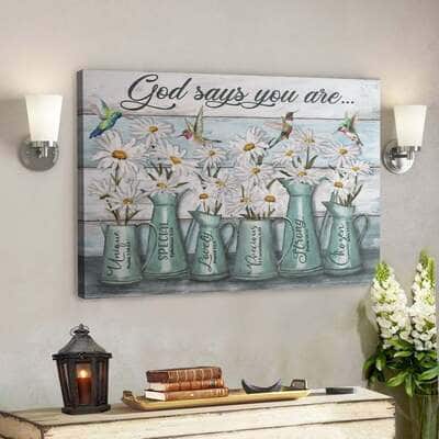 Bible Verse Daisy And Hummingbird God Says You Are Peaceful Canvas Wall Art