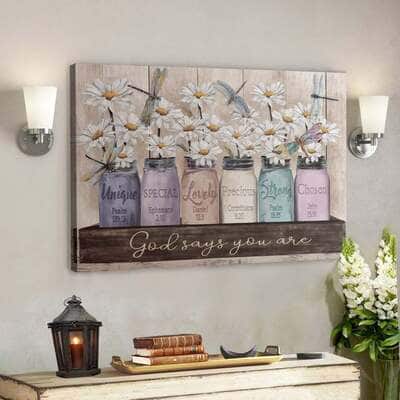 Bible Verse Daisy And Dragonfly God Says You Are Canvas Wall Art