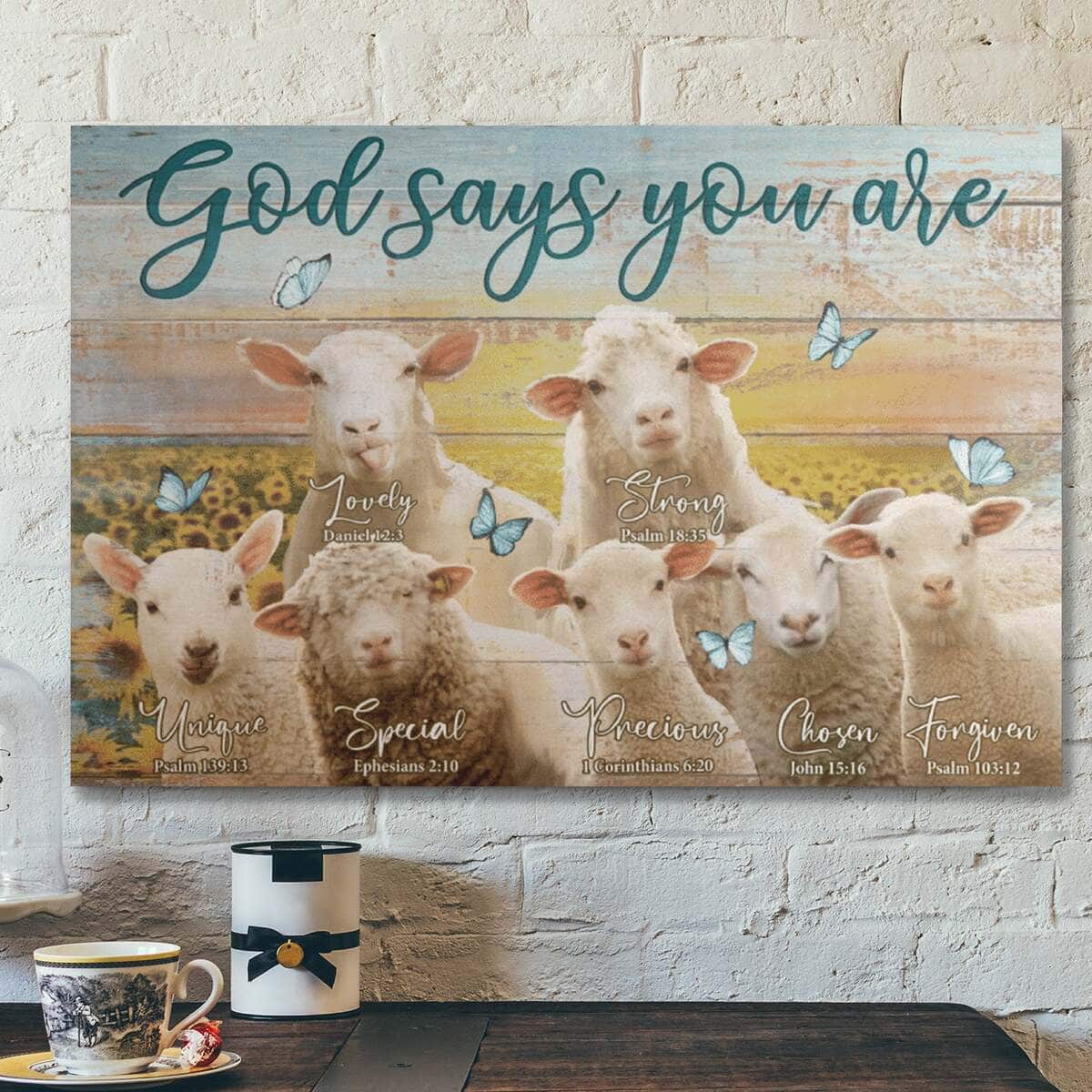 Bible Verse Cute Lamb God Says You Are Chrisitian Canvas Wall Art