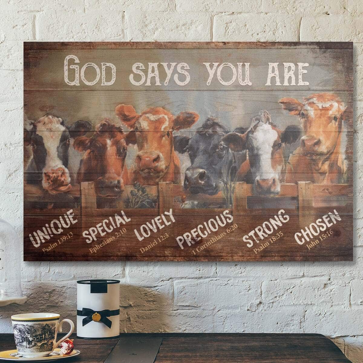 Bible Verse Cow God Says You Are Christian Canvas Wall Art