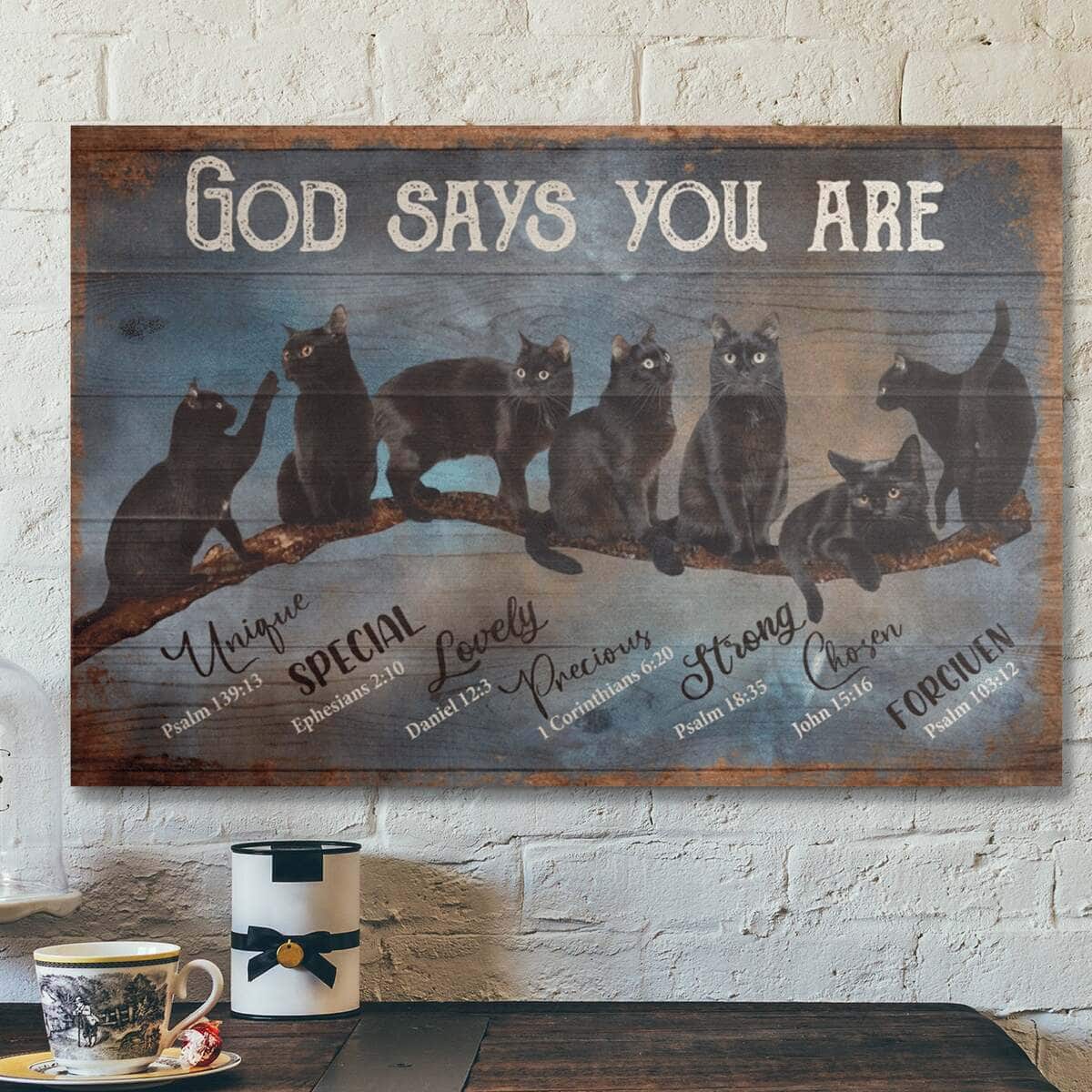 Bible Verse Black Cat God Say You Are Amazing Canvas Wall Art