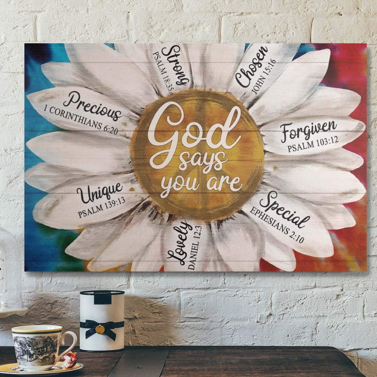 Bible Verse Colorful Daisy God Says You Are Canvas Wall Art