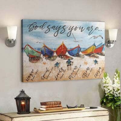 Bible Verse Colorful Boats God Says You Are Canvas Wall Art