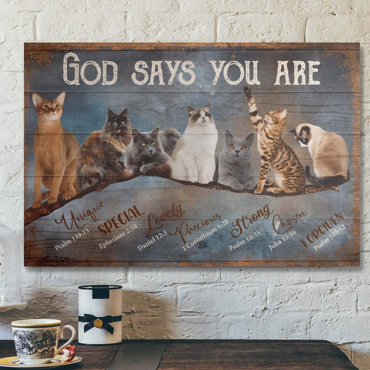 Bible Verse Cat God Say You Are Amazing Canvas Wall Art