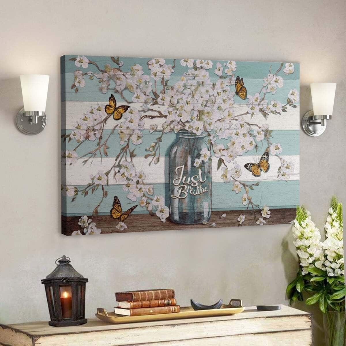 Bible Verse Butterfly Just Breathe Christian Canvas Wall Art