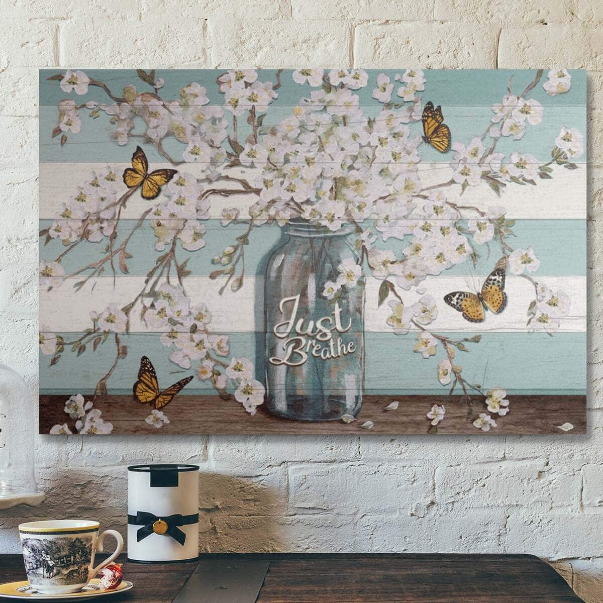 Bible Verse Butterfly Just Breathe Christian Canvas Wall Art