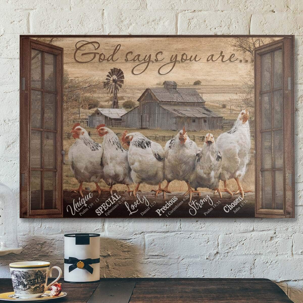 Bible Verse Amazing Chicken God Says You Are Canvas Wall Art
