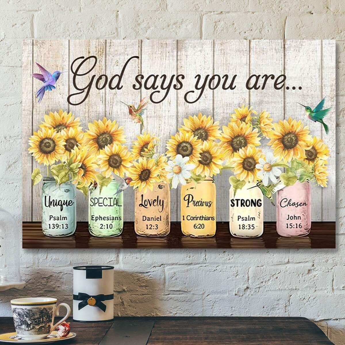 God Bible Verse Vase Of Sunflower God Says You Are Unique Scripture Canvas Wall Art
