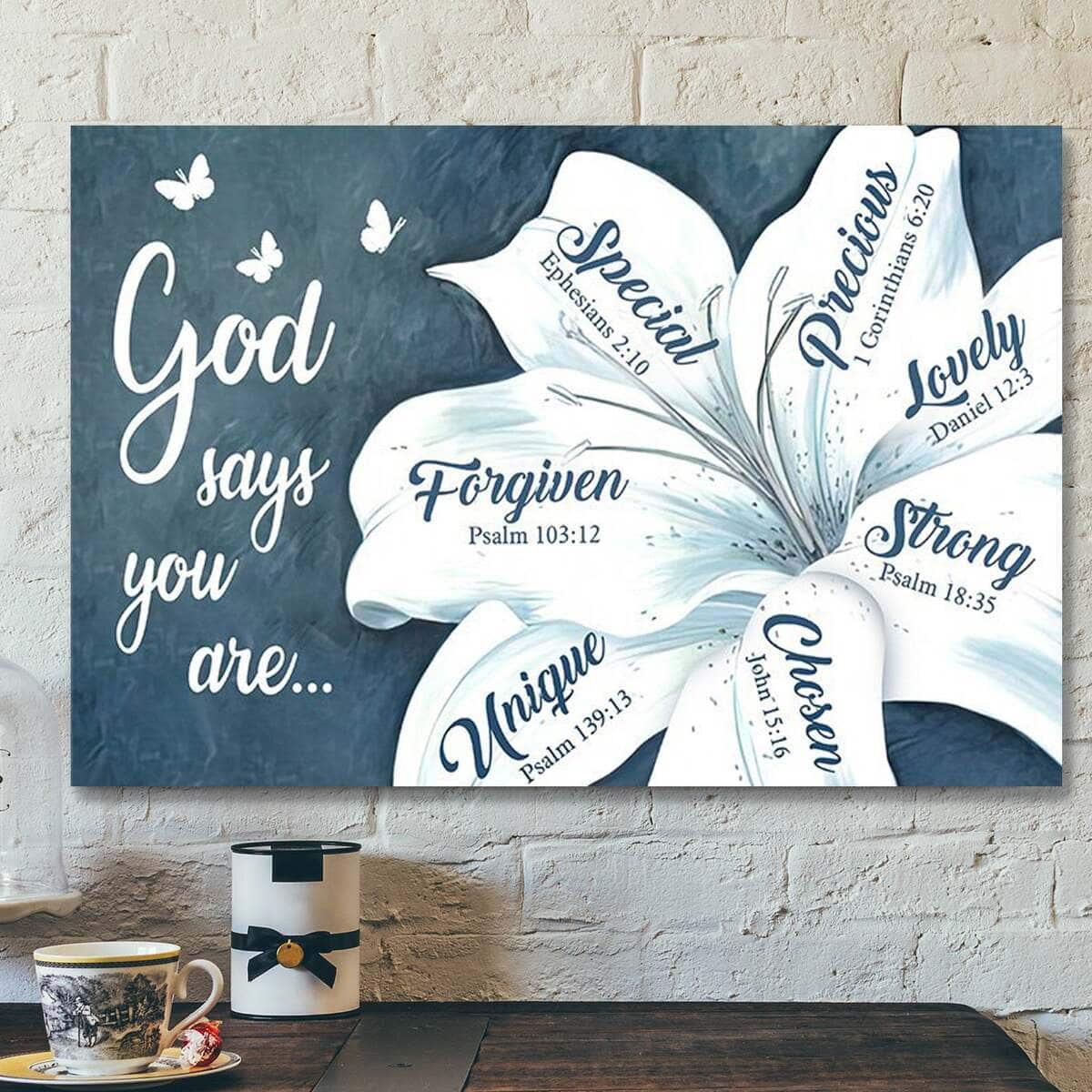 God Bible Verse God Says You Are Unique Beautiful Flower Christian Scripture Canvas Wall Art