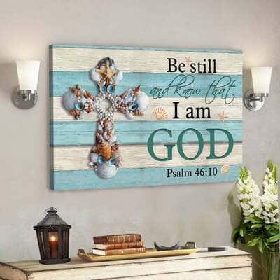 Bible Verse Seashell Cross Be Still And Know Psalm 4610 Scripture Canvas Wall Art