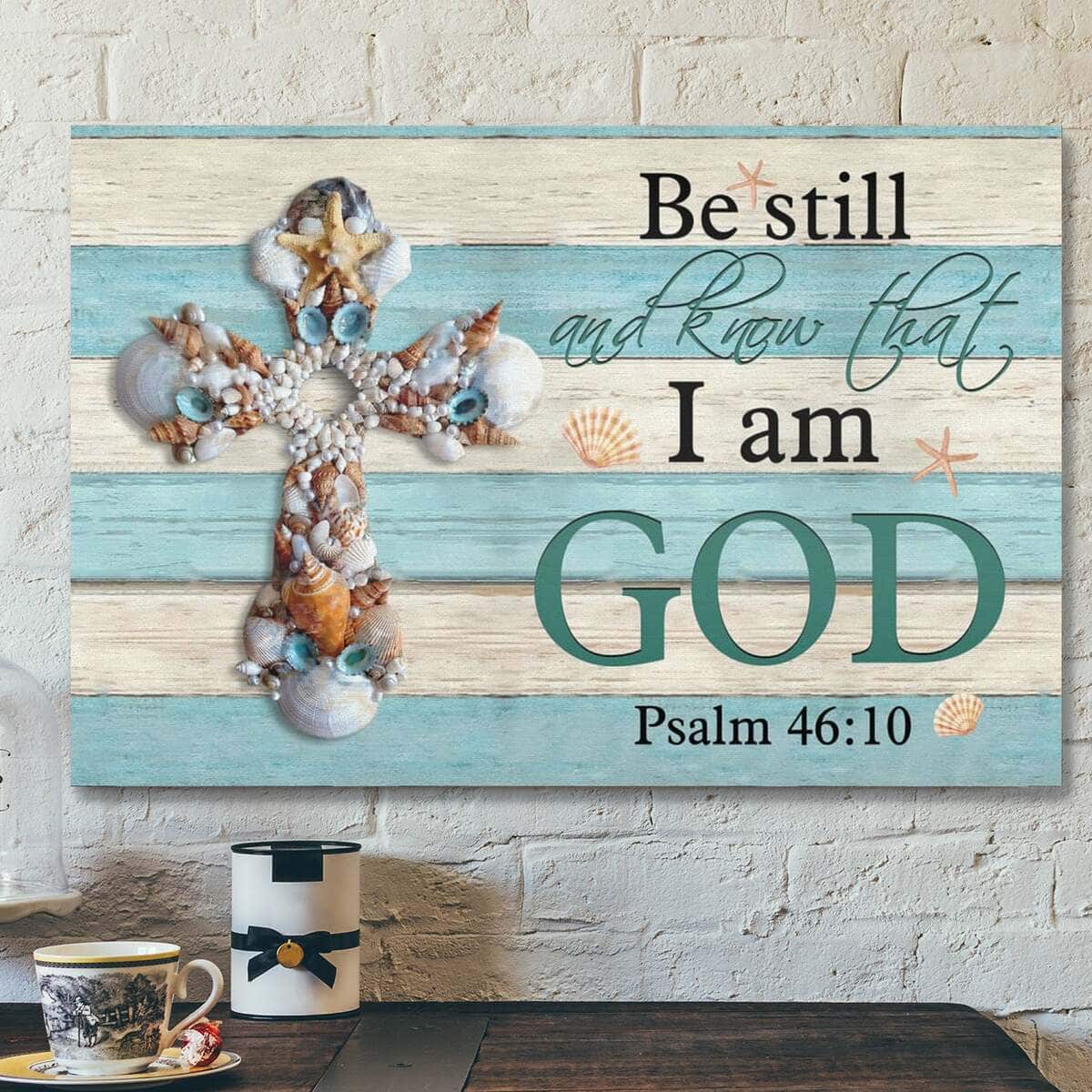 Bible Verse Seashell Cross Be Still And Know Psalm 4610 Scripture Canvas Wall Art Bible Verse Seashell Cross Be Still And Know Psalm 4610 Scripture Canvas Wall Art