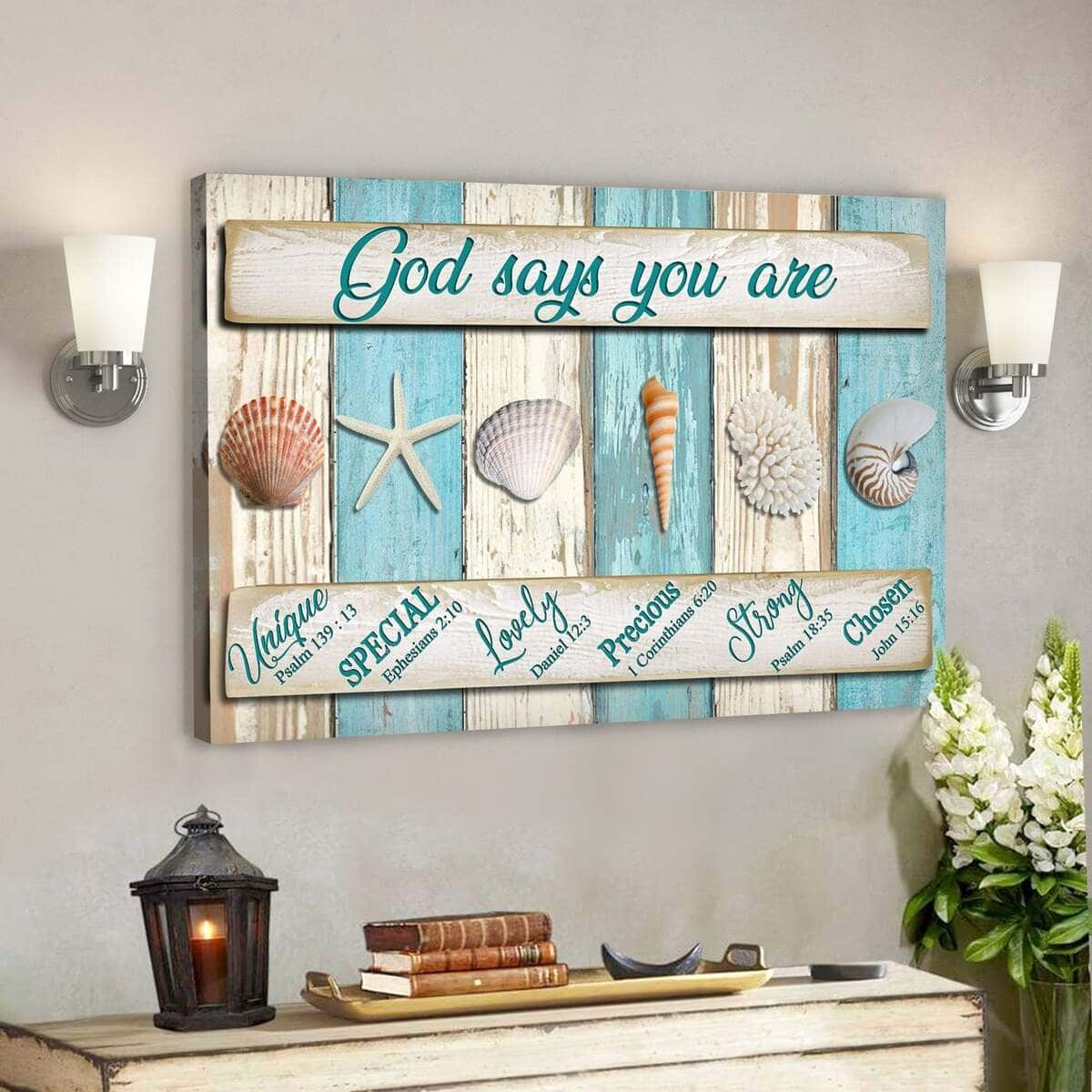 Bible Verse Seashell God Says You Are Scripture Canvas Wall Art