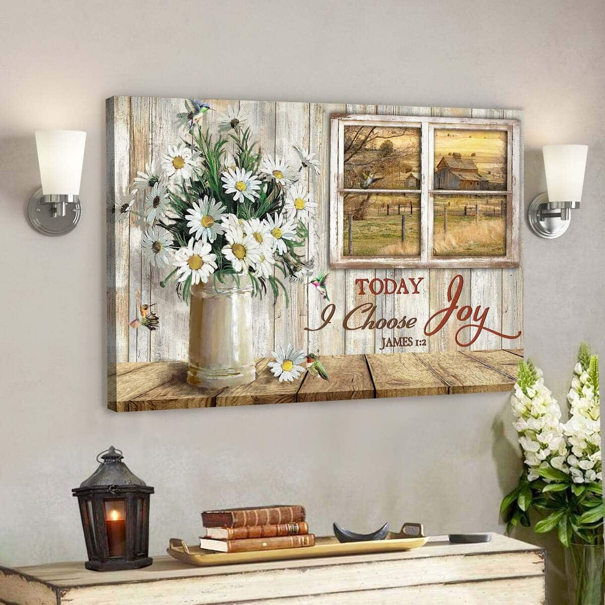 Bible Verse Daisy Vase Today I Choose Joy Canvas Wall Art