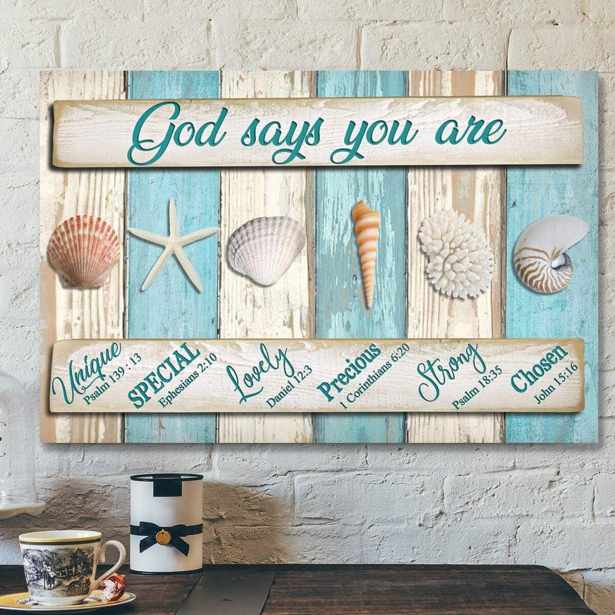 Bible Verse Seashell God Says You Are Scripture Canvas Wall Art Bible Verse Seashell God Says You Are Scripture Canvas Wall Art