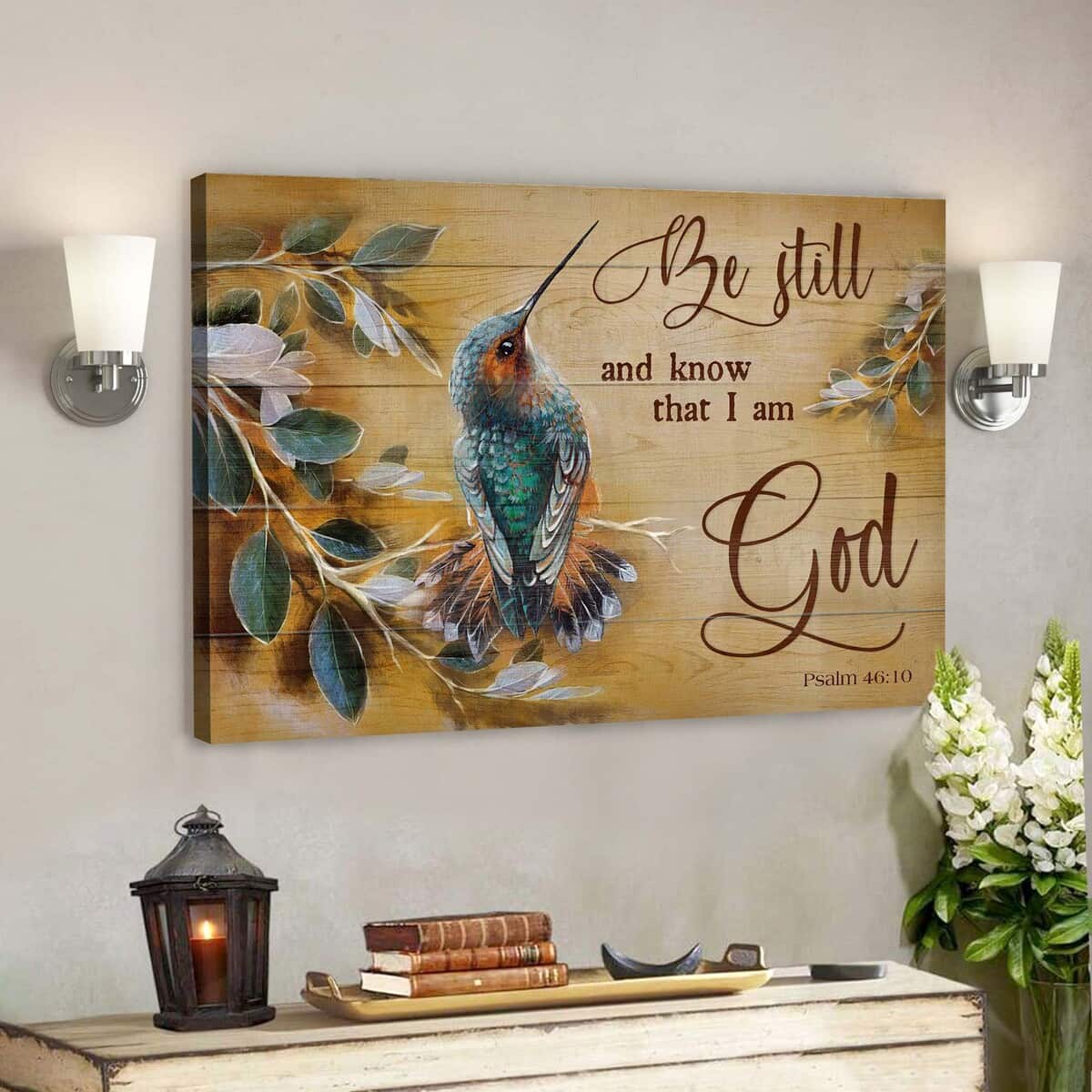 Hummingbird Be Still And Know That I Am God Bible Verse Scripture Canvas Wall Art