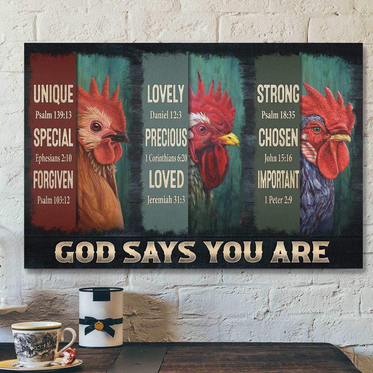 Amazing Chicken God Says You Are Bible Verse Scripture Canvas Wall Art