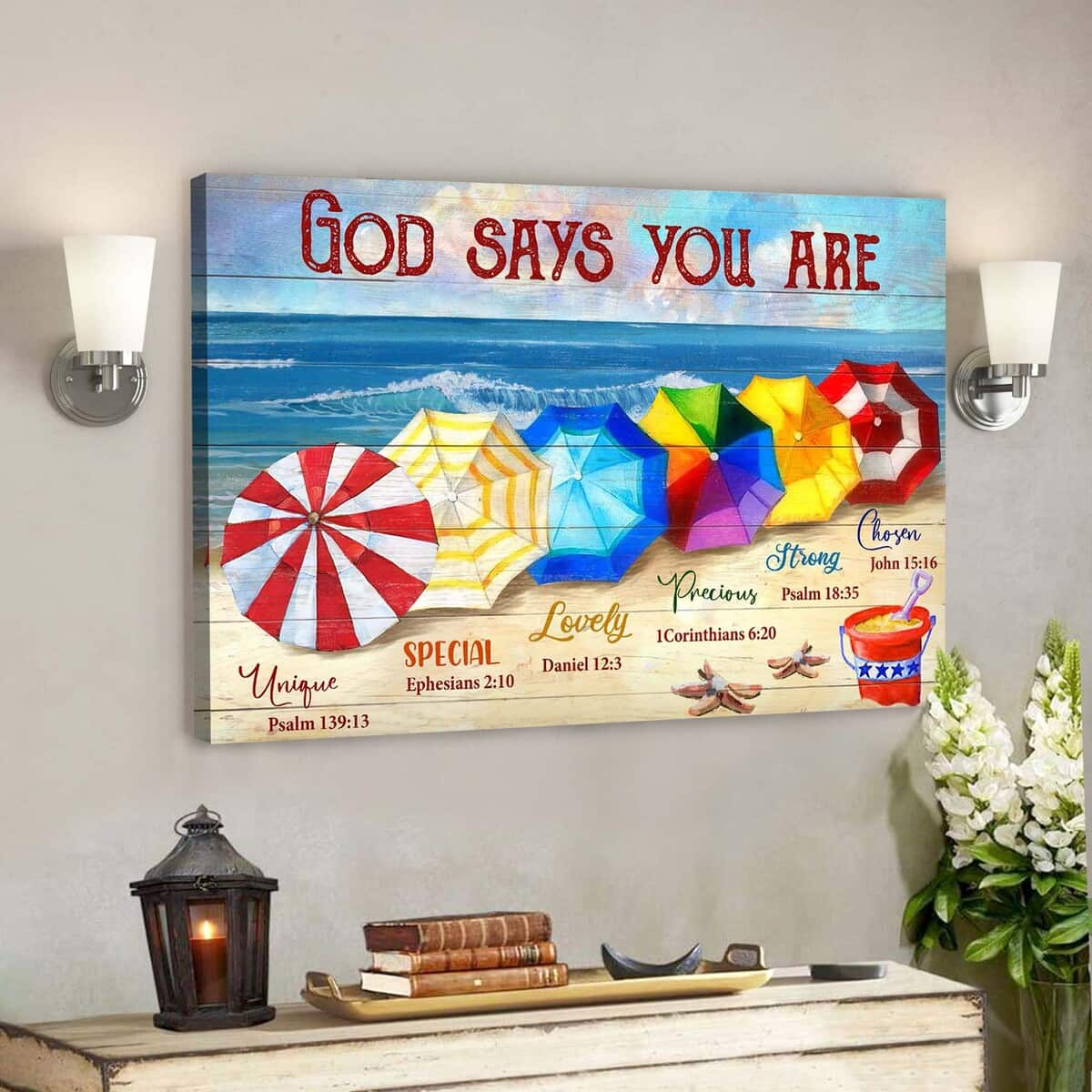 Colorful Umbrella God Says You Are Bible Verse Scripture Canvas Wall Art