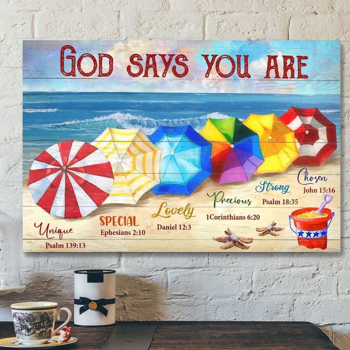 Colorful Umbrella God Says You Are Bible Verse Scripture Canvas Wall Art