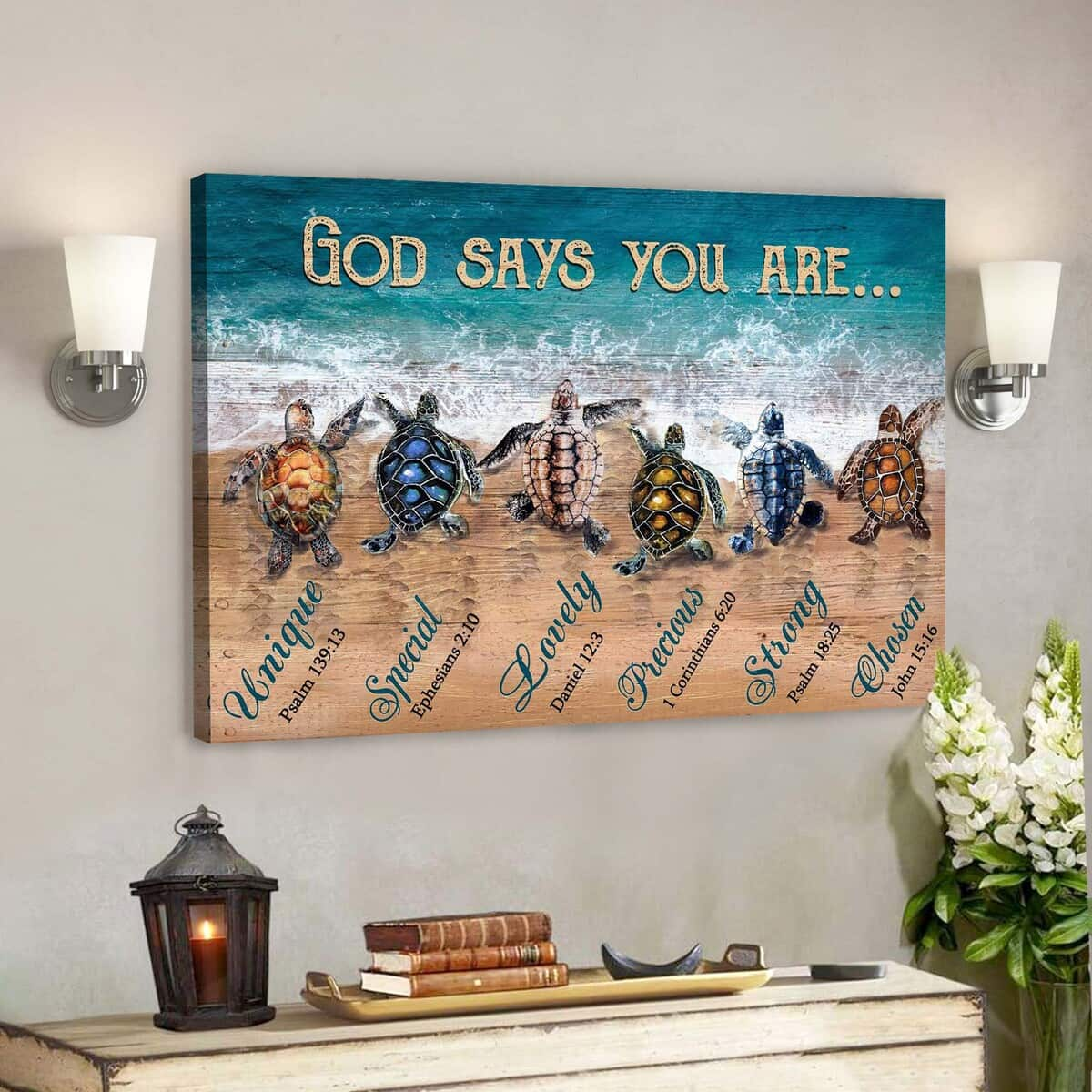 Turtle To The Ocean God Says You Are Bible Verse Scripture Canvas Wall Art