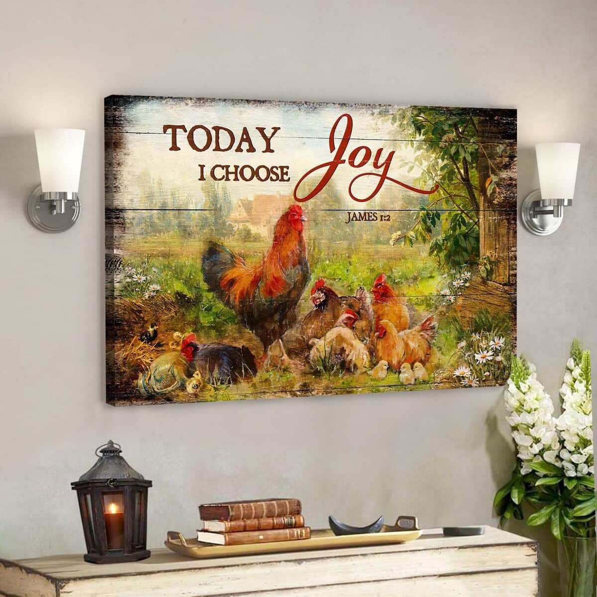 Chickens Today I Choose Joy Bible Verse Scripture Canvas Wall Art