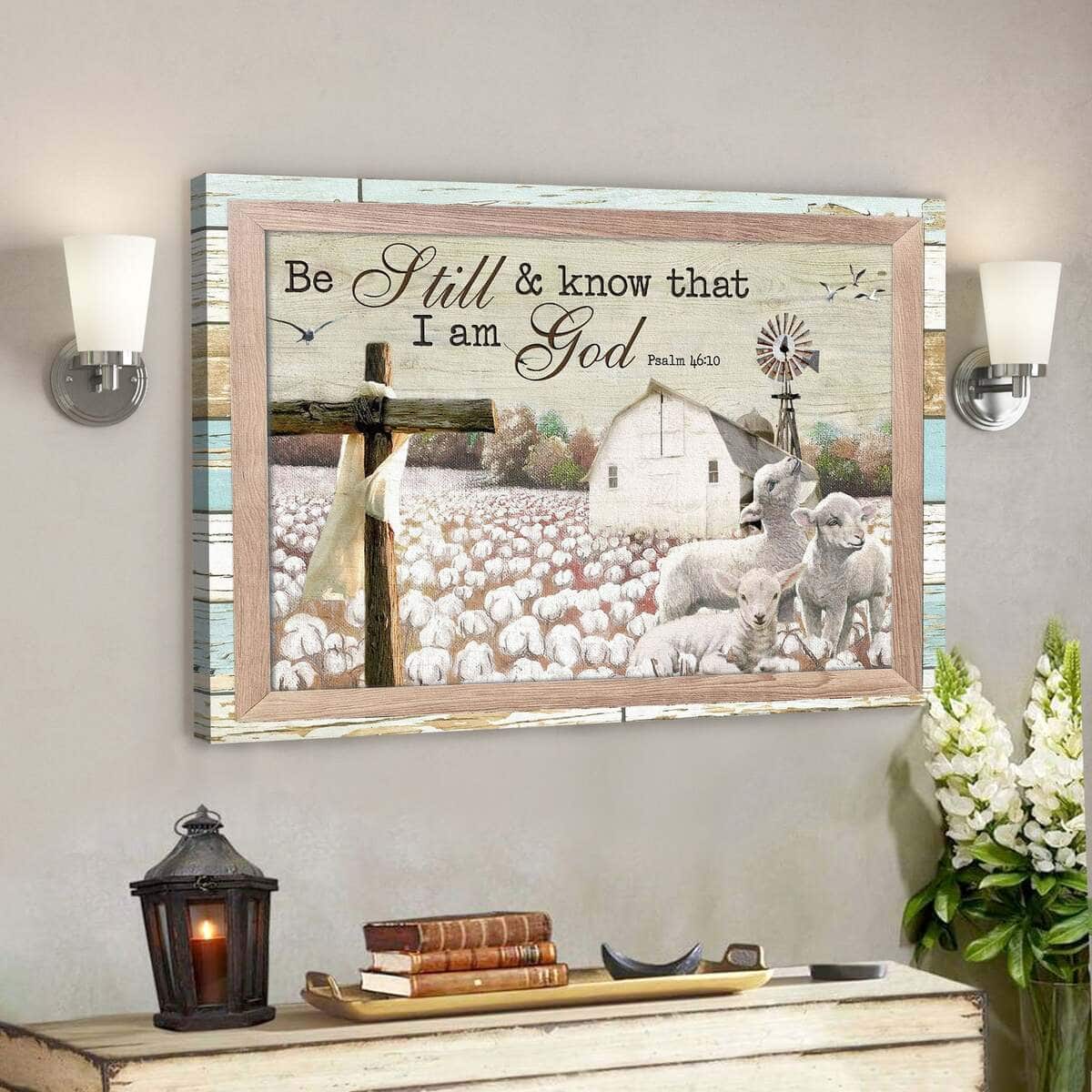 Lambs With Cotton Tree Farm Be Still And Know That I Am God Bible Verse Scripture Canvas Wall Art