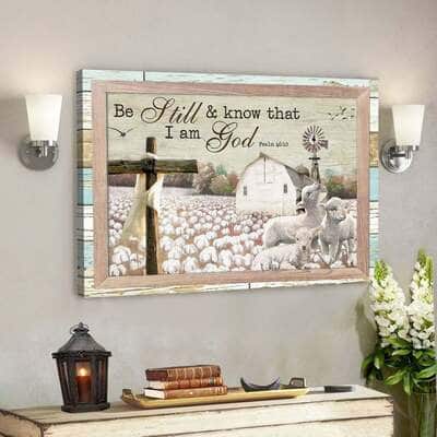 Lambs With Cotton Tree Farm Be Still And Know That I Am God Bible Verse Scripture Canvas Wall Art