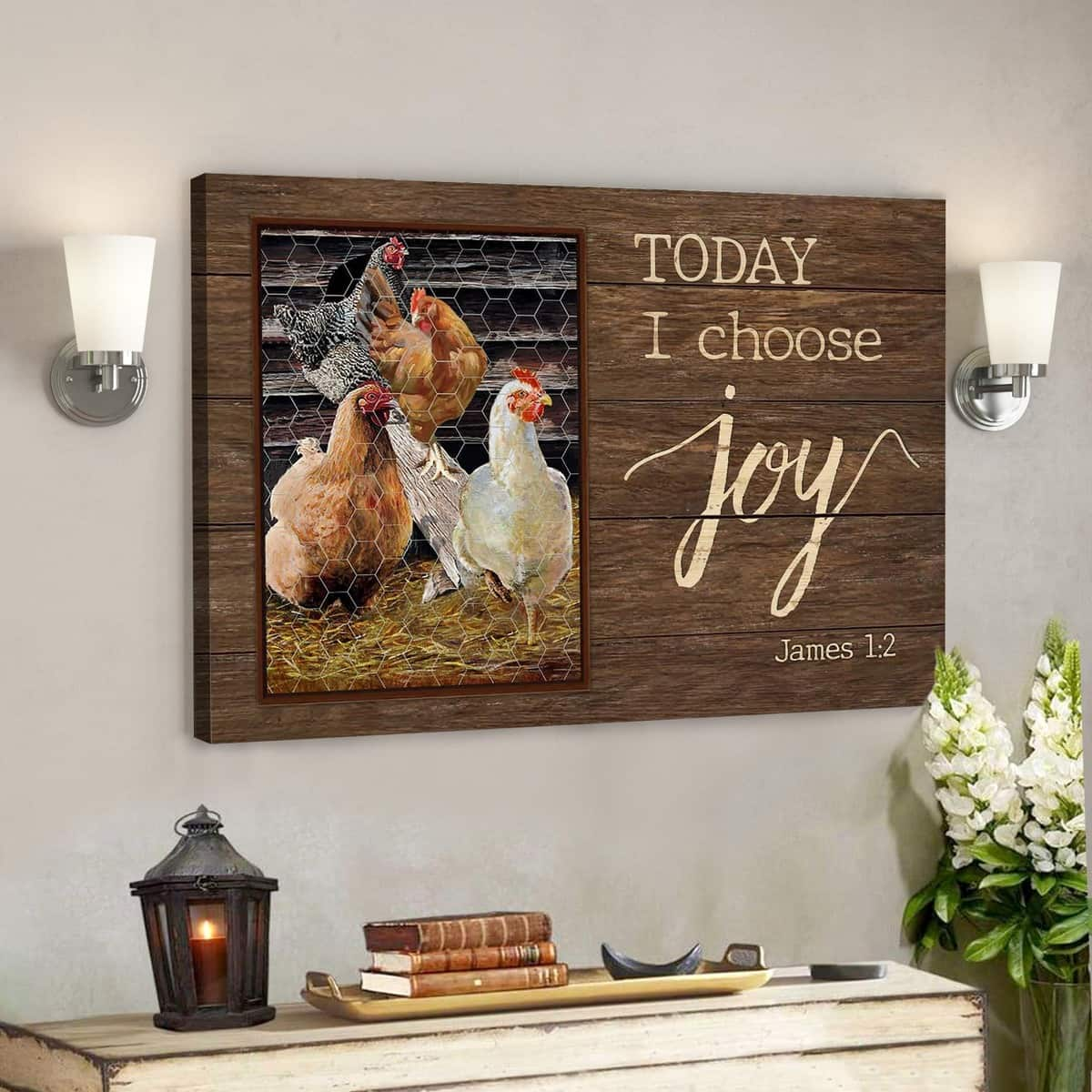 Chicken Family Today I Choose Joy Bible Verse Scripture Canvas Wall Art