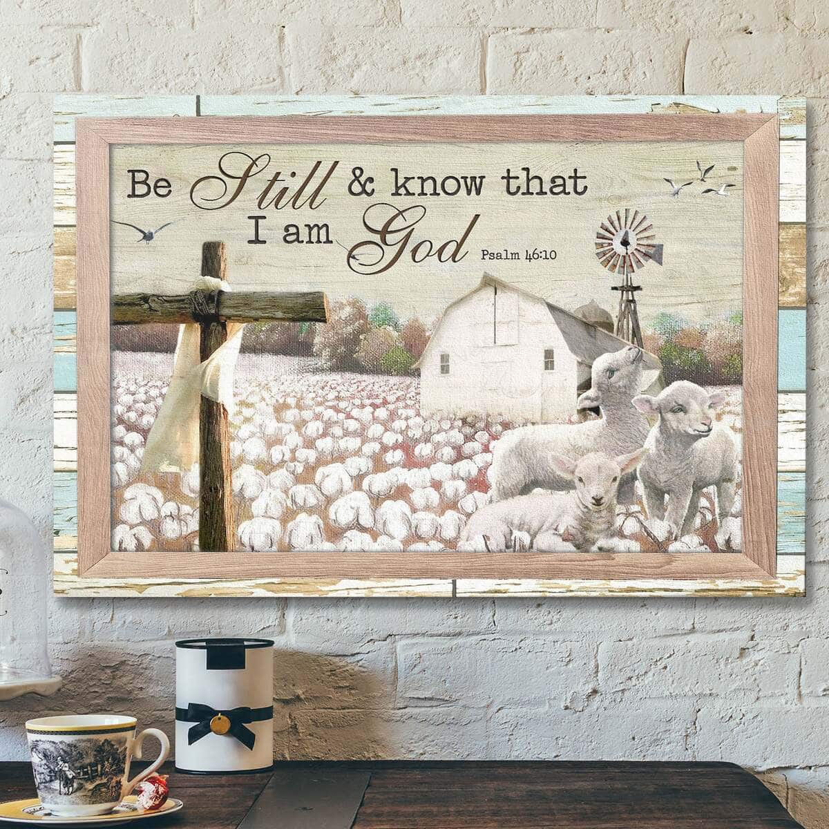 Lambs With Cotton Tree Farm Be Still And Know That I Am God Bible Verse Scripture Canvas Wall Art Lambs With Cotton Tree Farm Be Still And Know That I Am God Bible Verse Scripture Canvas Wall Art