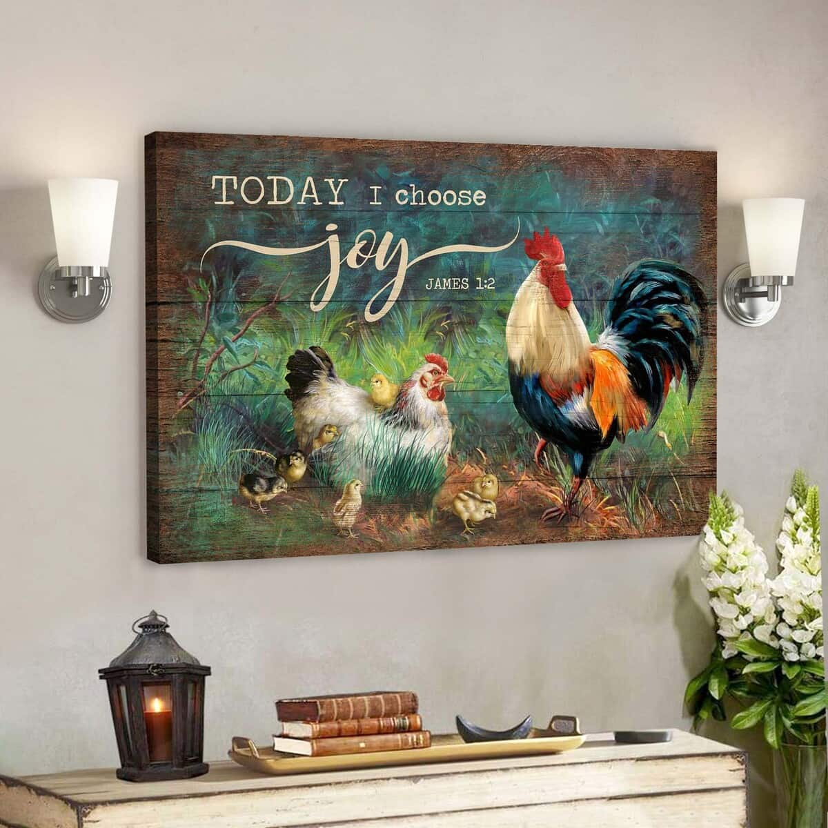 Adorable Chicken Family Today I Choose Joy Bible Verse Scripture Canvas Wall Art