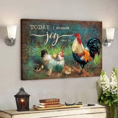 Adorable Chicken Family Today I Choose Joy Bible Verse Scripture Canvas Wall Art