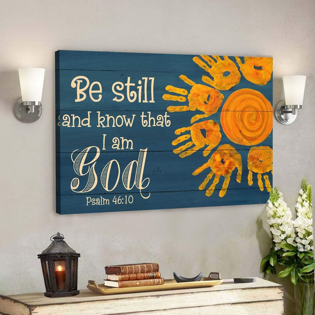 Orange Hands Be Still And Know That I Am God Bible Verse Scripture Canvas Wall Art