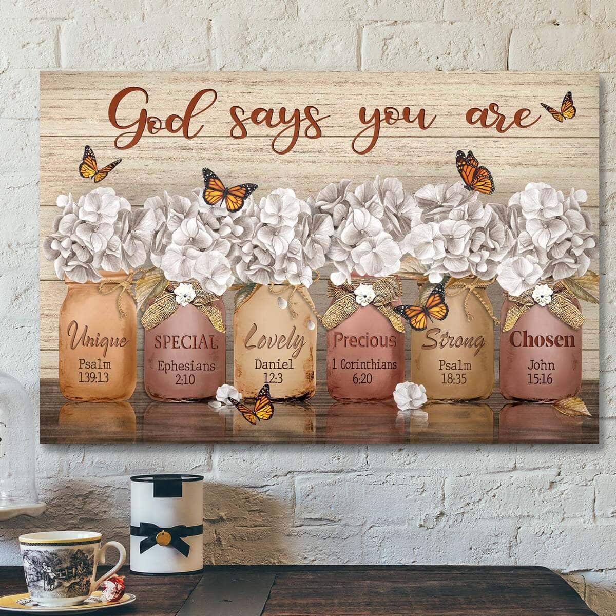 Beautiful Flower God Says You Are Bible Verse Scripture Canvas Wall Art