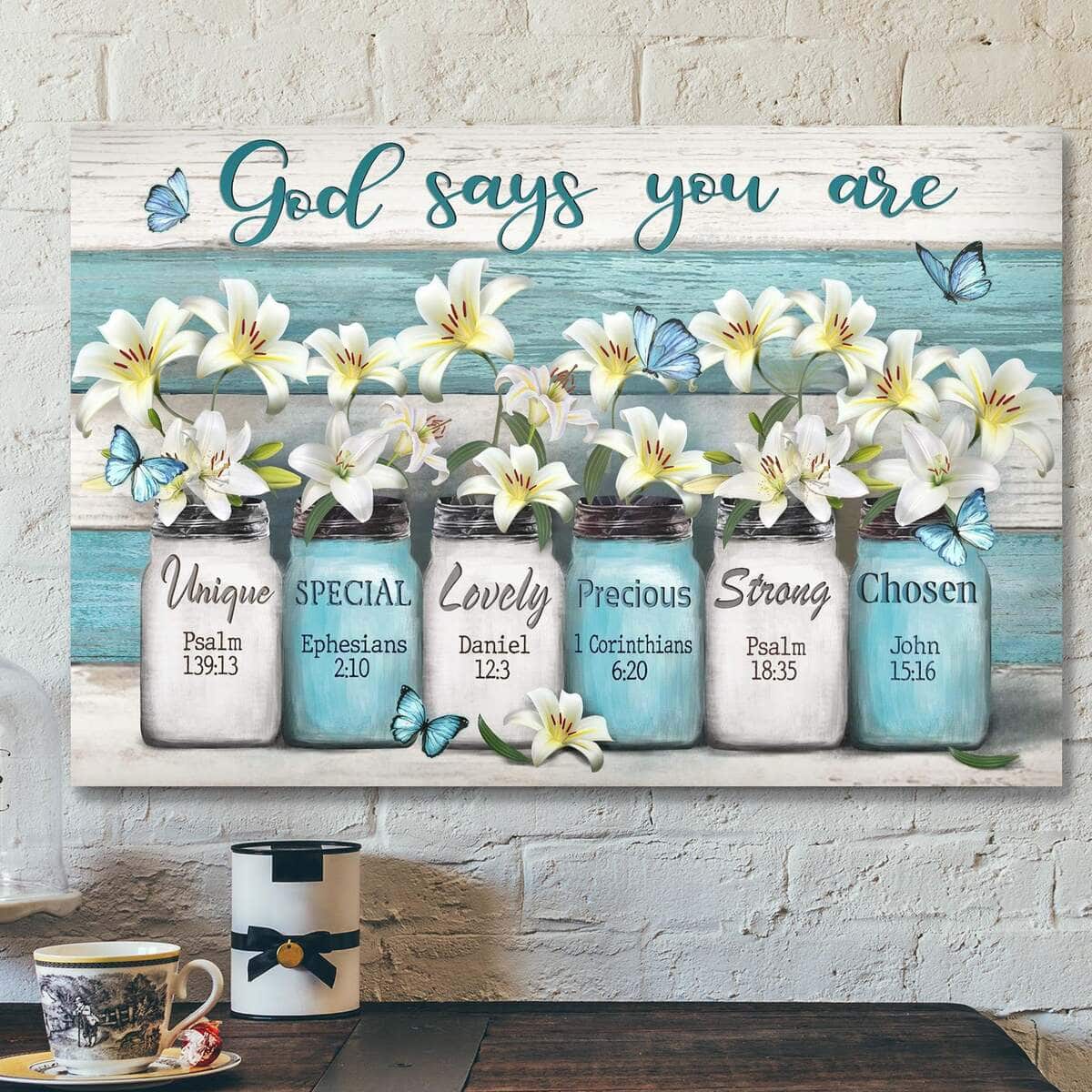 Lily Flower God Says You Are Bible Verse Scripture Canvas Wall Art