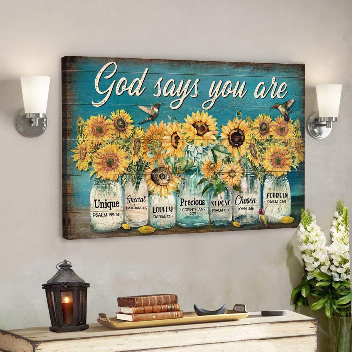 Sunflower Jar God Says You Are Bible Verse Scripture Canvas Wall Art Sunflower Jar God Says You Are Bible Verse Scripture Canvas Wall Art