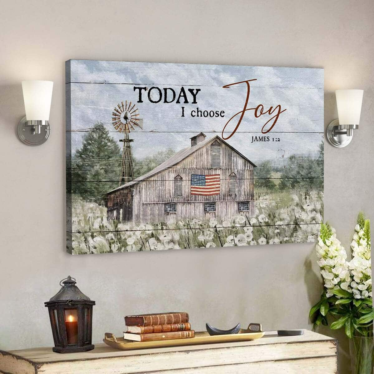 Dandelion Farm With Us Flag Today I Choose Joy Bible Verse Scripture Canvas Wall Art