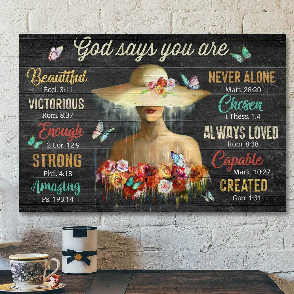 Bible Verse Flower Girl God Says You Are Scripture Canvas Wall Art