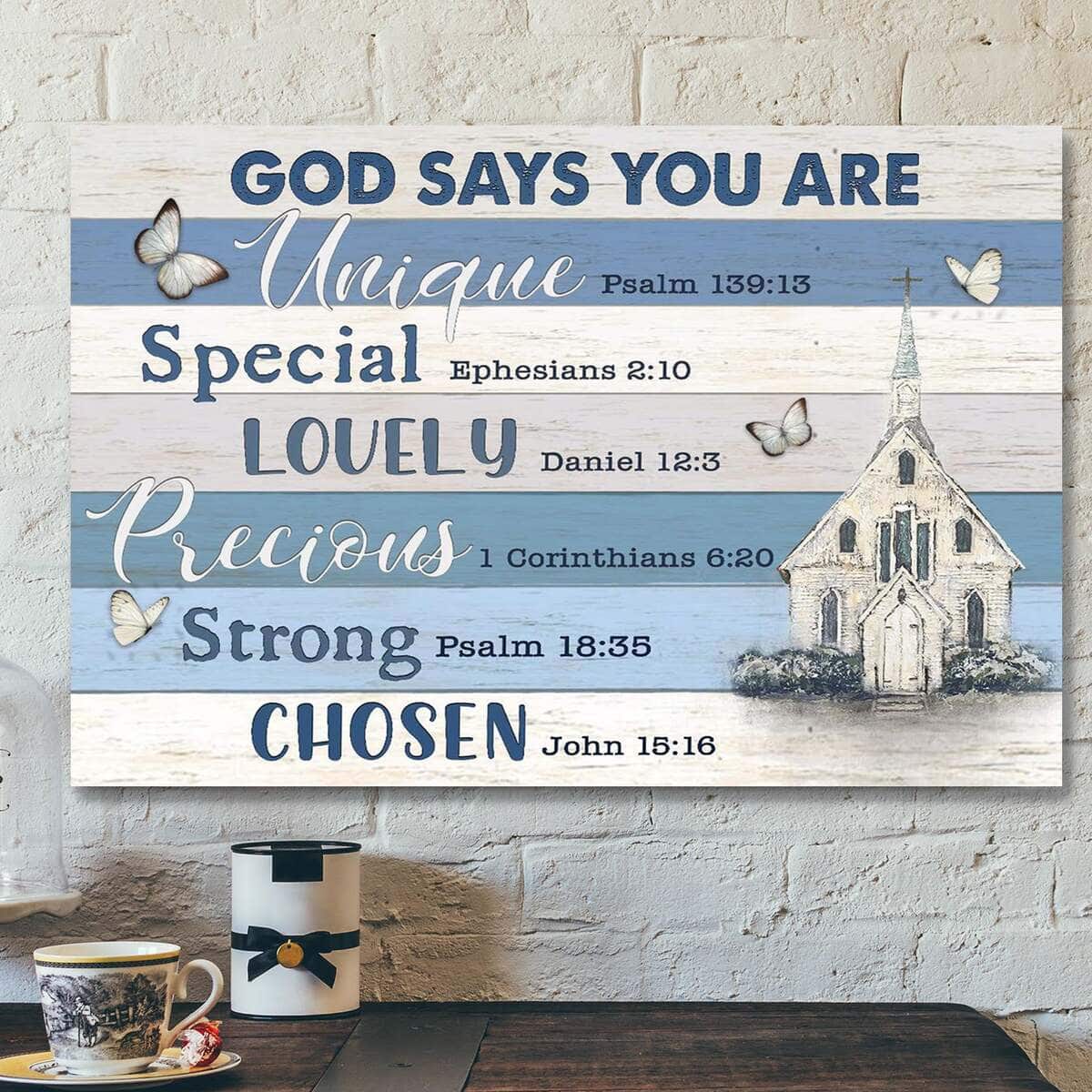 Bible Verse Church And Butterfly God Says You Are Canvas Wall Art