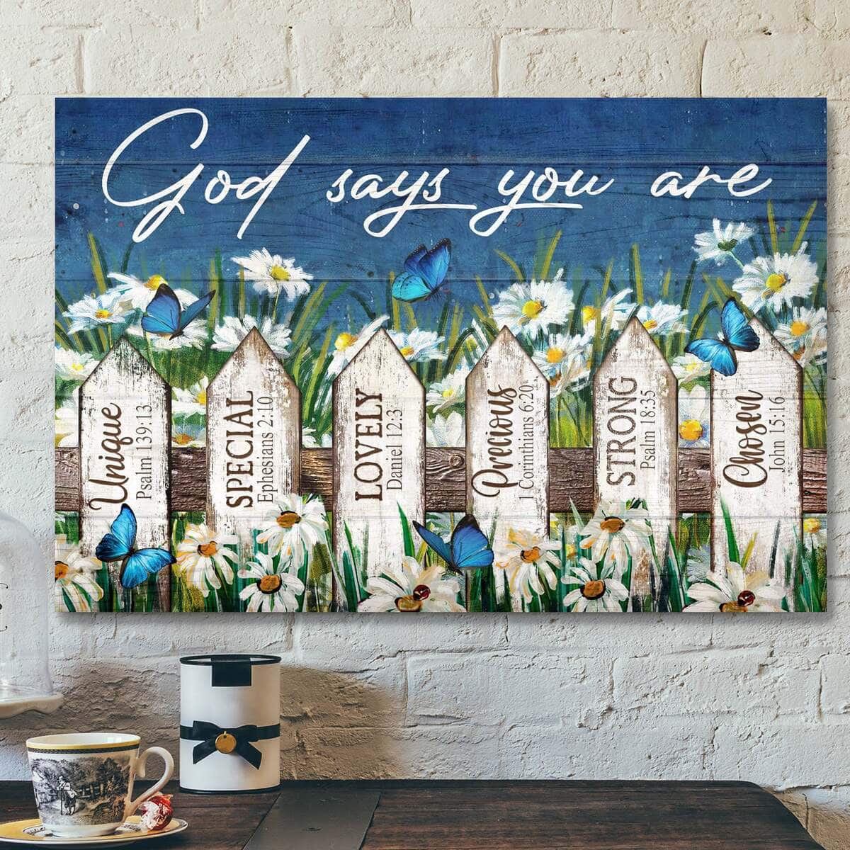 Beautiful Daisy Garden God Says You Are Bible Verse Scripture Canvas Wall Art