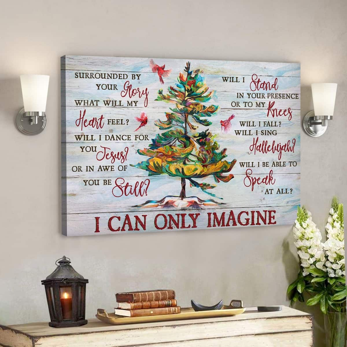 Bible Verse Cardinal And Stunning Tree I Can Only Imagine Scripture Canvas Wall Art