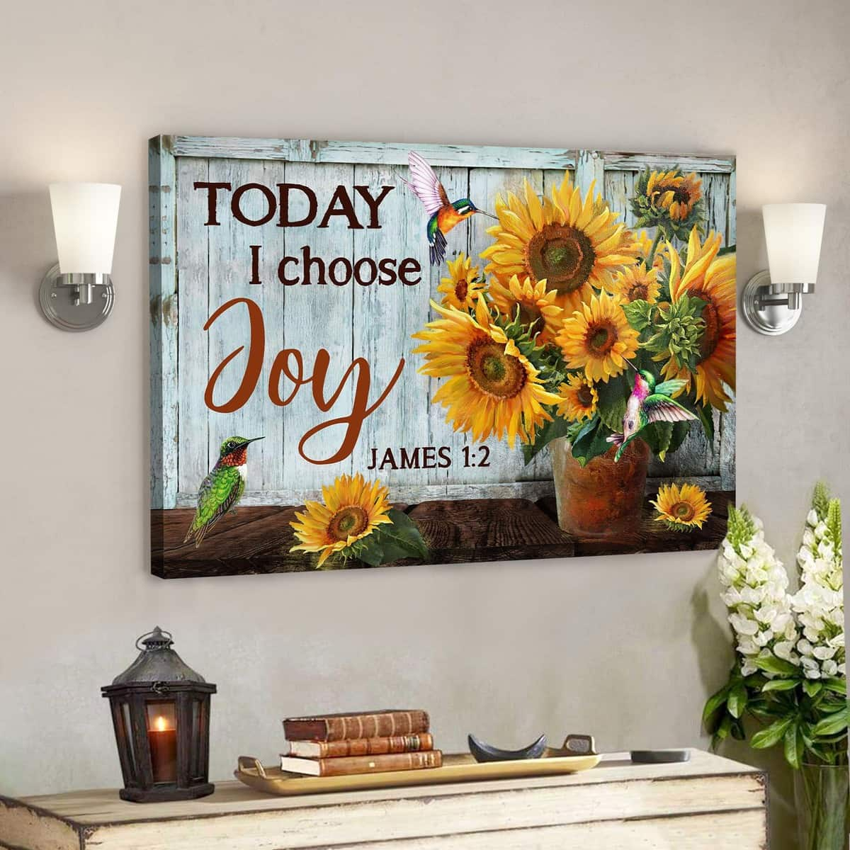 Bible Verse Sunflower Pot Today I Choose Joy Scripture Canvas Wall Art