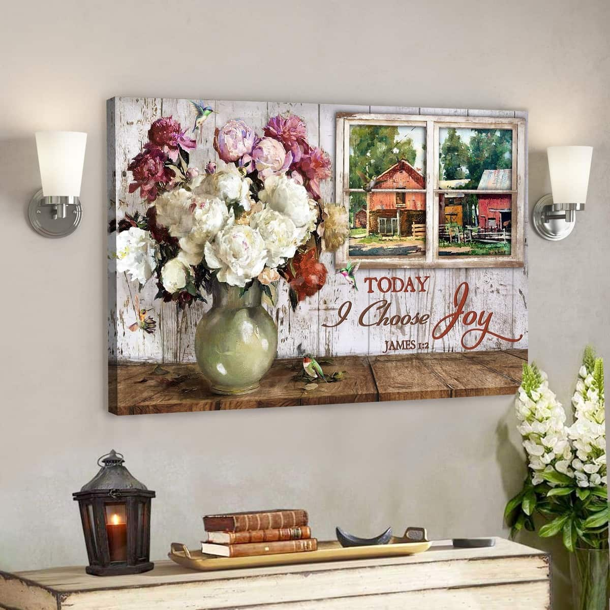 Bible Verse Peaceful Scenery Through Window Today I Choose Joy Scripture Canvas Wall Art