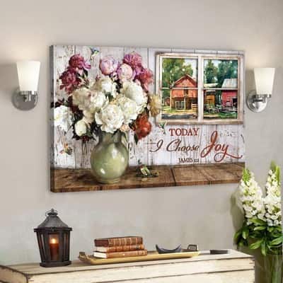 Bible Verse Peaceful Scenery Through Window Today I Choose Joy Scripture Canvas Wall Art