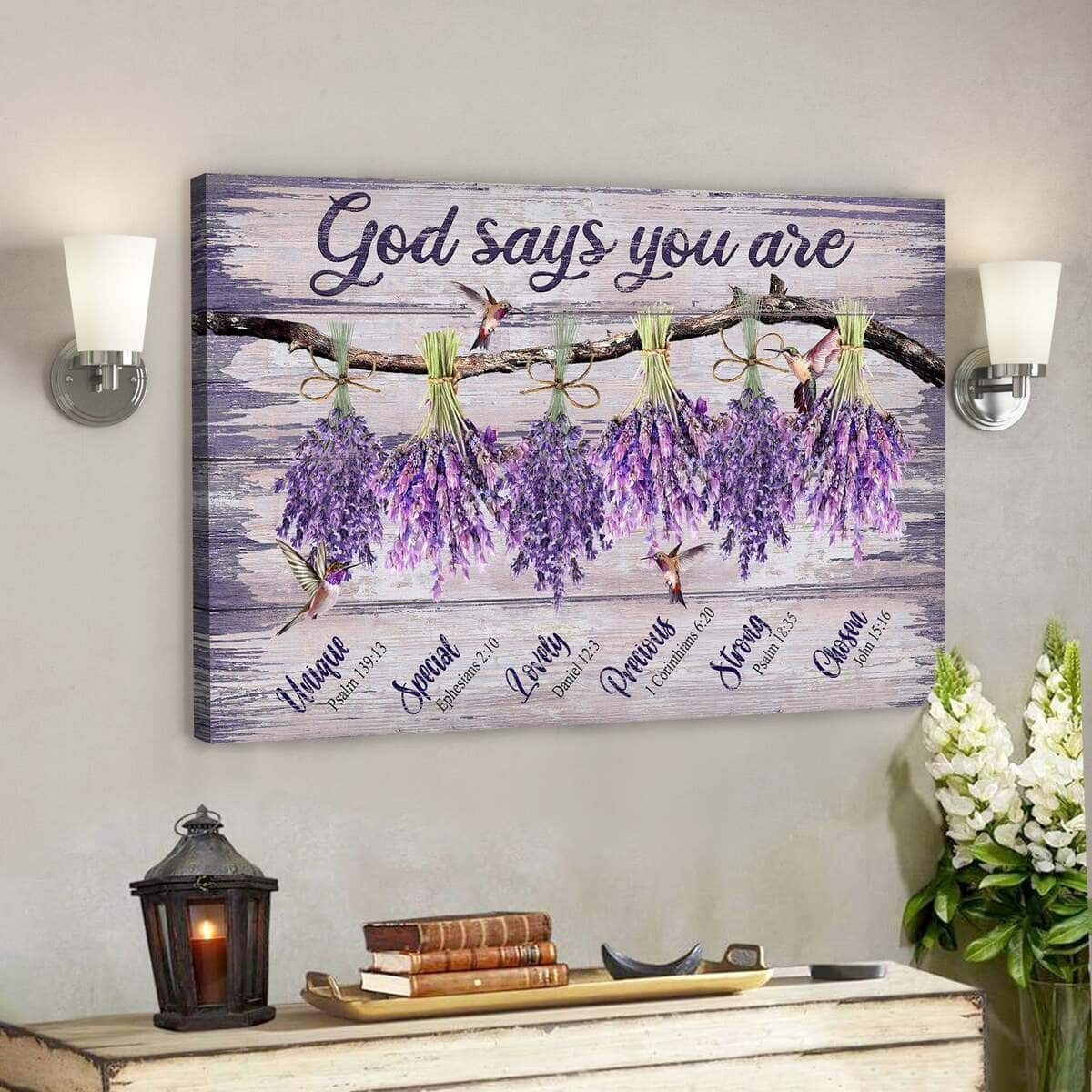 Jesus Lavender God Says You Are Bible Verse Scripture Canvas Wall Art