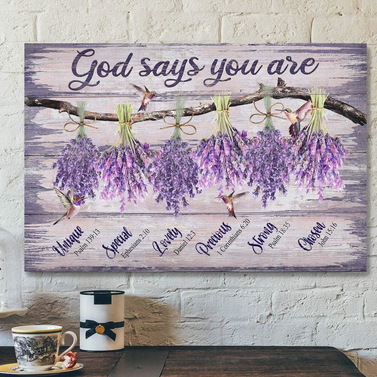 Jesus Lavender God Says You Are Bible Verse Scripture Canvas Wall Art