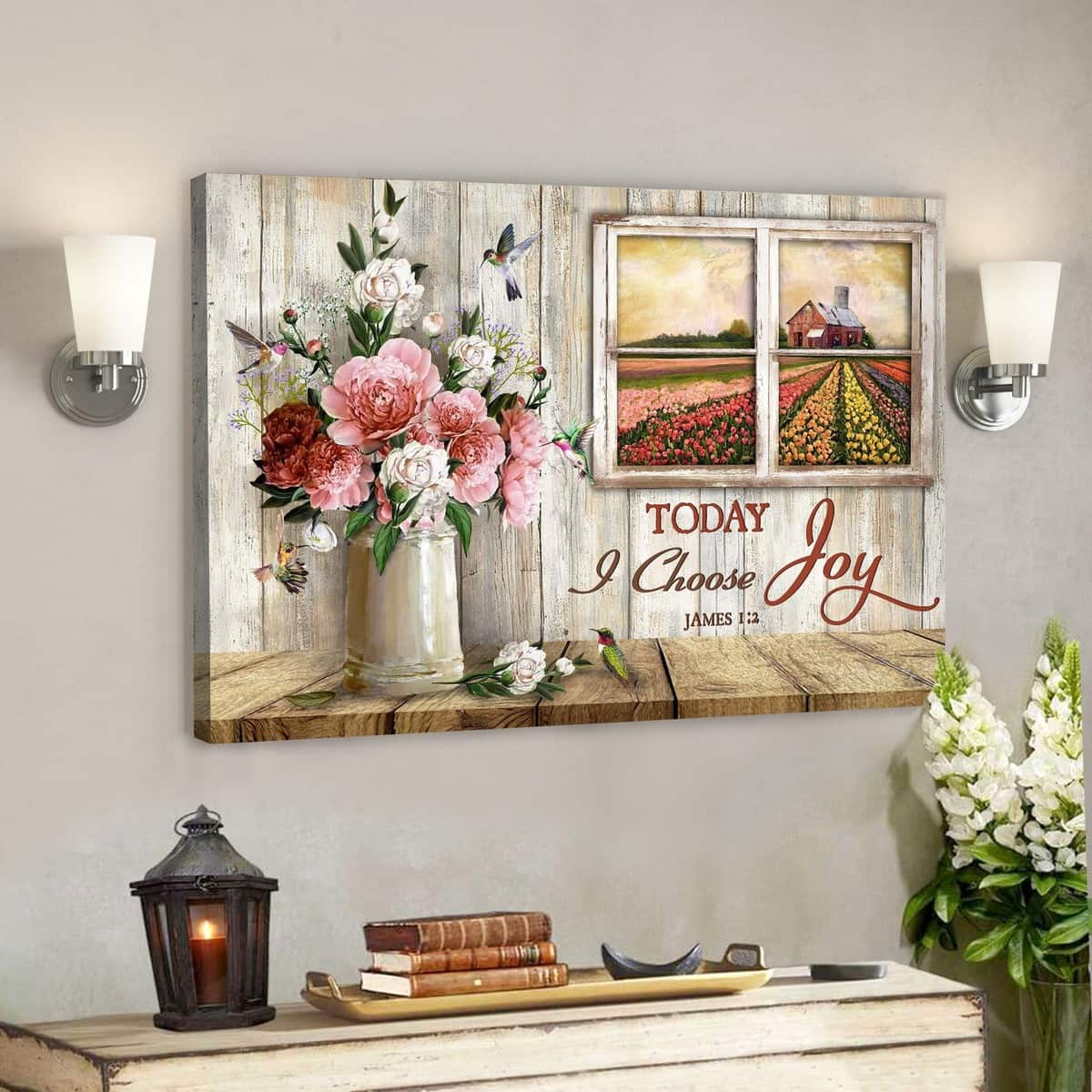 Garden Rose Today I Choose Joy Bible Verse Scripture Canvas Wall Art