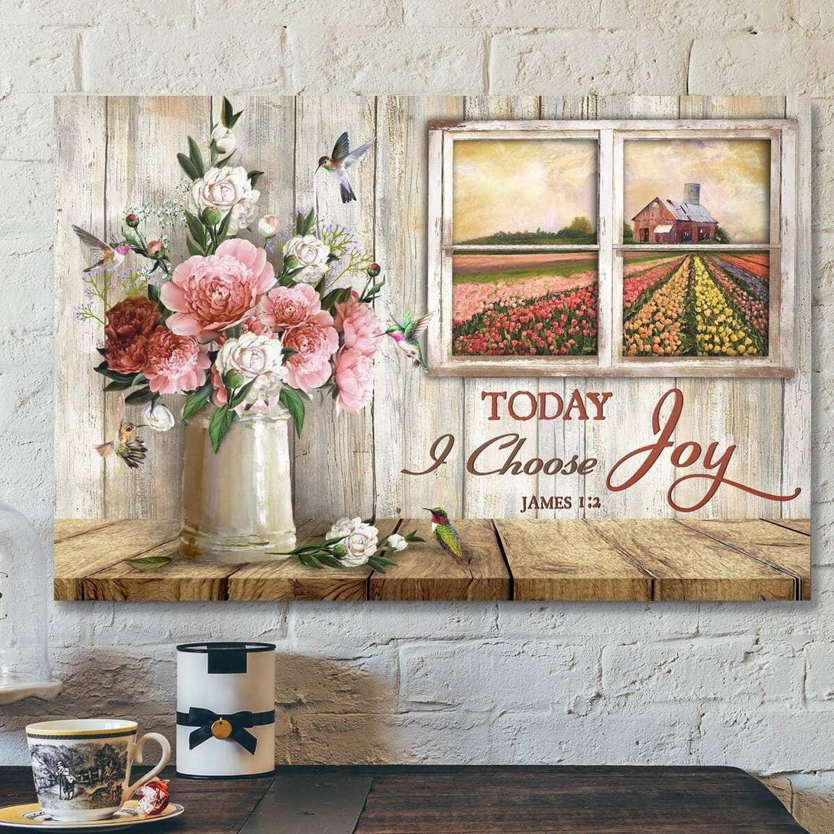 Garden Rose Today I Choose Joy Bible Verse Scripture Canvas Wall Art