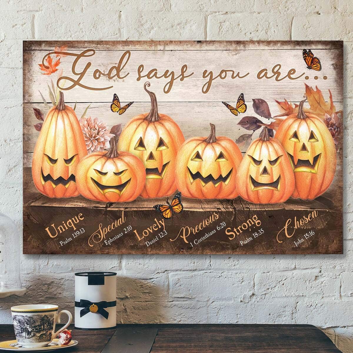 Pumpkin God Says You Are Bible Verse Scripture Canvas Wall Art